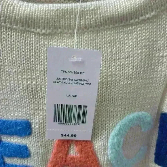 Mia and Tess cream saying "beach" sweater nwt woman's size large - Picture 6 of 10